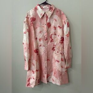 Leo Lin Juliana Shirt Mini Dress Peony Print Sz 12 No Flower Neck Accessory!
